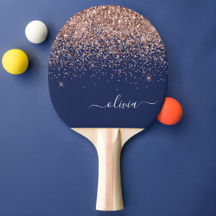 Pala De Ping Pong Monograma de Purpurina rosa Rubor Rosa azul de la