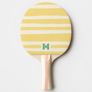 Pala De Ping Pong Monograma de rayas amarillas Retro Chic