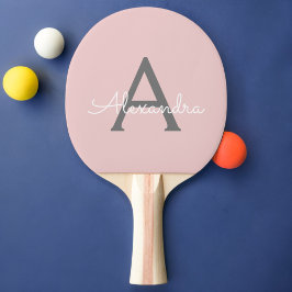 Pala De Ping Pong Monograma de Rubor Gris rosa moderno con guión de 