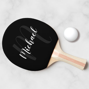 Pala De Ping Pong Monograma de script personalizado y nombre negro
