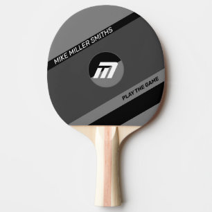 Pala De Ping Pong monograma de tenis de mesa gris negro