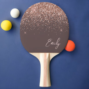 Pala De Ping Pong Monograma de Terracotta Rosa Oro Rubor Purpurina r