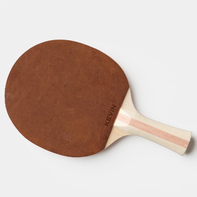 Pala De Ping Pong Monograma de textura de cuero marrón (Reverso)