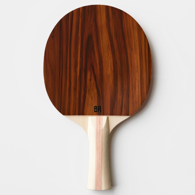 Pala De Ping Pong Monograma de textura de madera de caoba marrón (Anverso)