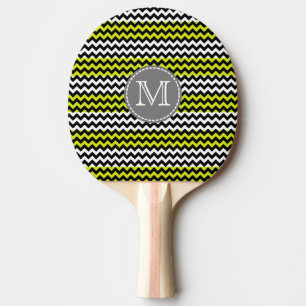 Pala De Ping Pong Monograma de zigzag verde negro