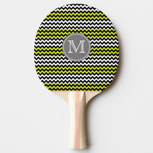 Pala De Ping Pong Monograma de zigzag verde negro (Anverso)