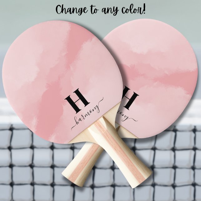 Pala De Ping Pong Monograma del nombre de usuario de Rubor Pink Mode (Blush Pink Modern Script Girly Name Monogram Ping Pong Paddle)