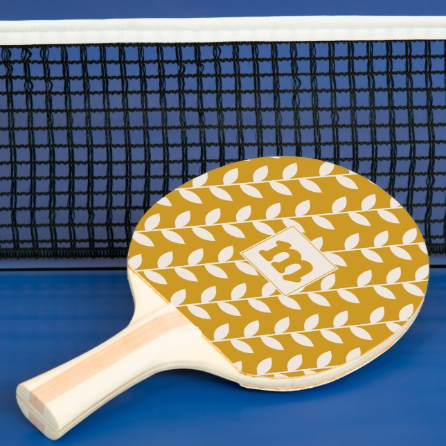 Pala De Ping Pong Monograma del patrón de hoja del personalizado Mus (in situ)