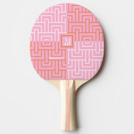 Pala De Ping Pong Monograma del patrón Naranja rosado moderno