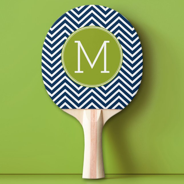 Pala De Ping Pong Monograma del Personalizado de los Chevrons azul y (Custom Pink Pong Paddle)