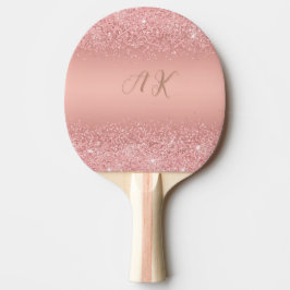 Pala De Ping Pong Monograma Elegante con Brillo Rosa Oro de Lujo