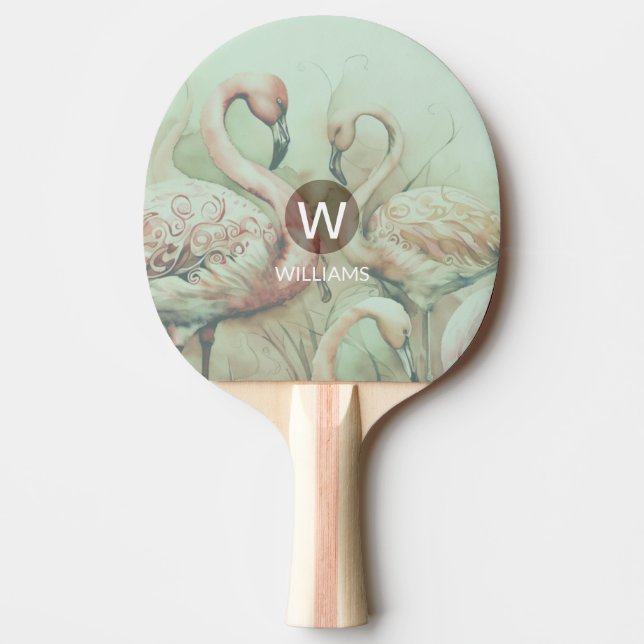 Pala De Ping Pong Monograma Flamingo Personalizado (Anverso)