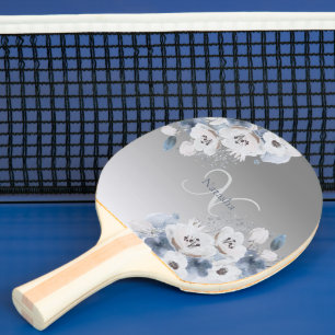 Pala De Ping Pong Monograma floral de acuarela de invierno personali