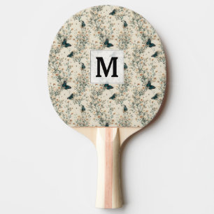 Pala De Ping Pong Monograma Floral de Mariposa Azul Vintage