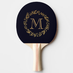 Pala De Ping Pong Monograma floral de oro