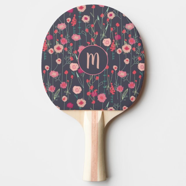 Pala De Ping Pong Monograma Floral oscuro (Anverso)