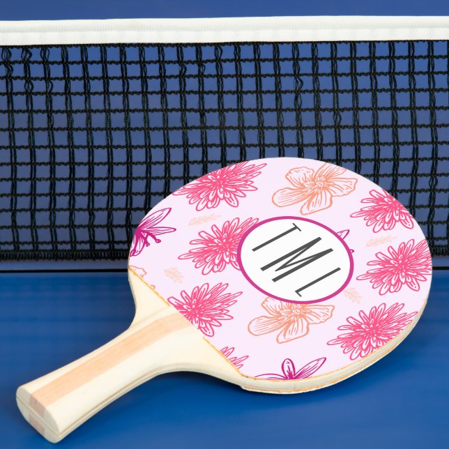 Pala De Ping Pong Monograma floral rosa (in situ)