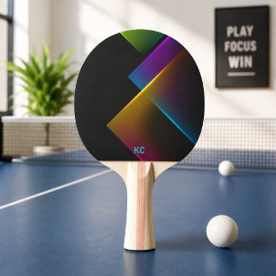 Pala De Ping Pong Monograma geométrico de neón negro elegante