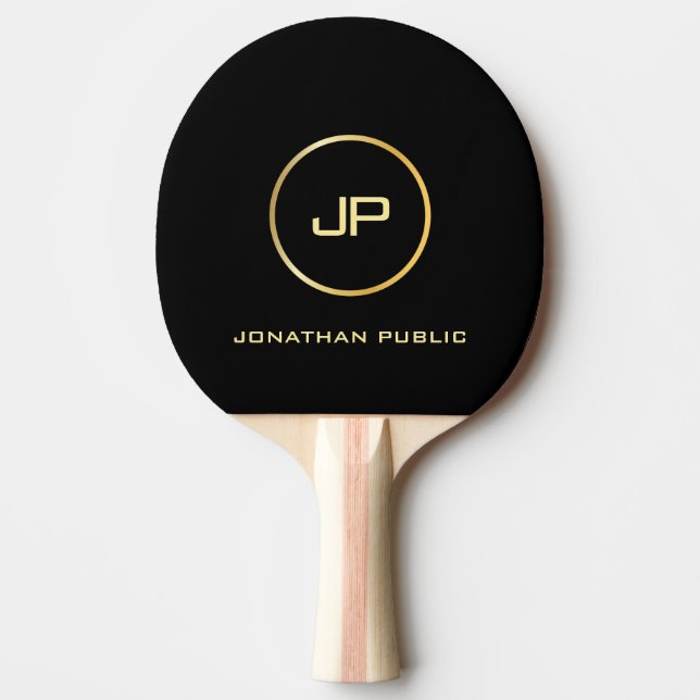 Pala De Ping Pong Monograma Gold de plantilla negro Personalizado El (Anverso)