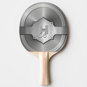 Pala De Ping Pong Monograma grabado en acero metálico trompe l’œil