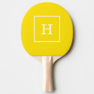 Pala De Ping Pong Monograma inicial amarillo con marco blanco