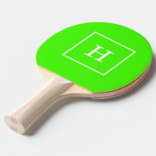 Pala De Ping Pong Monograma inicial con marco de color blanco limón 