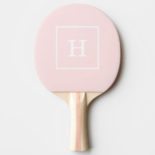 Pala De Ping Pong Monograma inicial de color blanco rosa claro con m