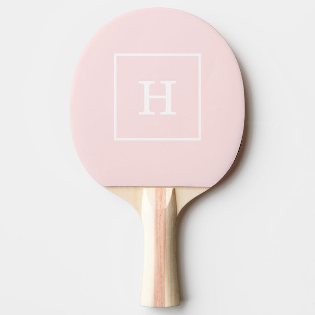 Pala De Ping Pong Monograma inicial de color blanco rosa claro con m (Anverso)