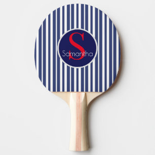 Pala De Ping Pong Monograma inicial de rayas rojas azul marino de di