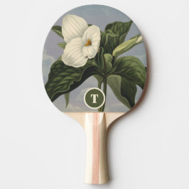 Pala De Ping Pong Monograma inicial de Trillium blanco botánico vint