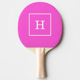Pala De Ping Pong Monograma inicial enmarcado blanco de las rosas