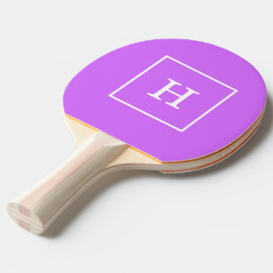 Pala De Ping Pong Monograma inicial Lilac púrpura blanco enmarcado