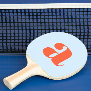 Pala De Ping Pong Monograma Inicial Simple Azul Naranja Negrita Retr