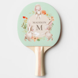 Pala De Ping Pong Monograma lindo Conejo Conejo Floral Personalizado