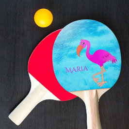 Pala De Ping Pong Monograma marino azul flamingo rosa tropical