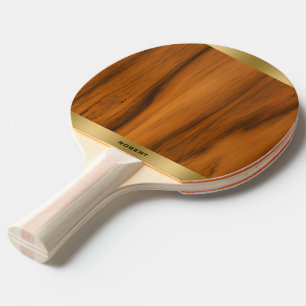 Pala De Ping Pong Monograma minimalista de madera y oro