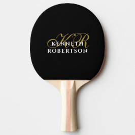 Pala De Ping Pong Monograma Minimalista Hombres Elegantes Negro Oro 