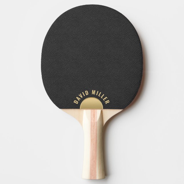 Pala De Ping Pong Monograma mínimo de acento oro de textura de cuero (Anverso)
