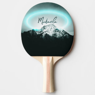 Pala De Ping Pong Monograma misterioso de neón azul de montaña nevad