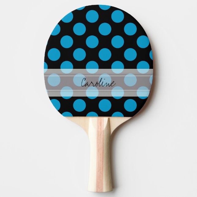 Pala De Ping Pong Monograma Moda azul negro Patrón de punto de polka (Anverso)