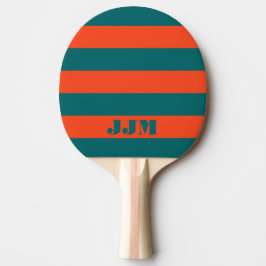 Pala De Ping Pong Monograma Moderno Aqua Azul, Franja Coral Naranja