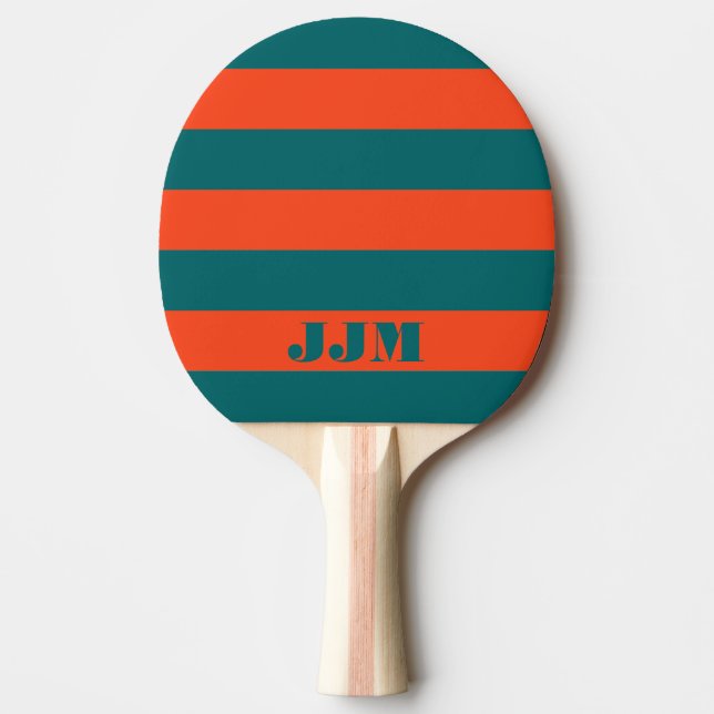 Pala De Ping Pong Monograma moderno Aqua Blue, banda coral Naranja (Anverso)