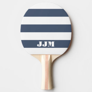 Pala De Ping Pong Monograma Moderno Blanco, Azul Jeans Raya Azul