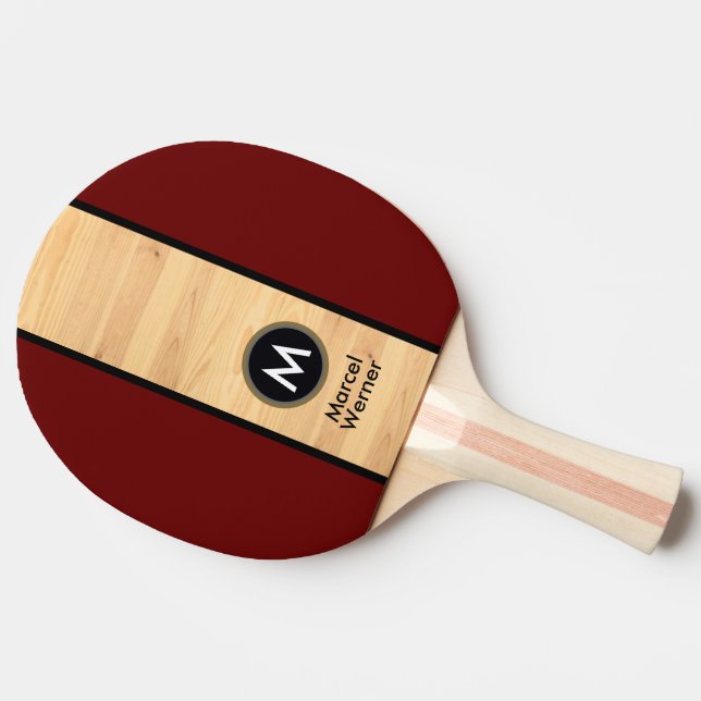 Pala De Ping Pong Monograma moderno de madera rústica (Lateral)