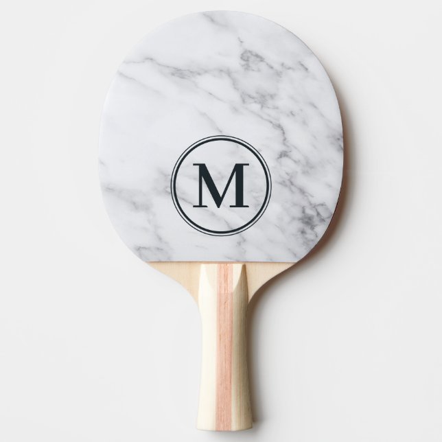 Pala De Ping Pong Monograma Moderno de Mármol Blanco Limpio (Anverso)