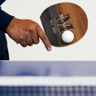 Pala De Ping Pong Monograma moderno de tono de madera 2 horas