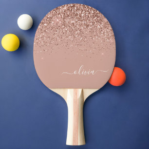 Pala De Ping Pong Monograma monograma de guion de Purpurina rosa de 