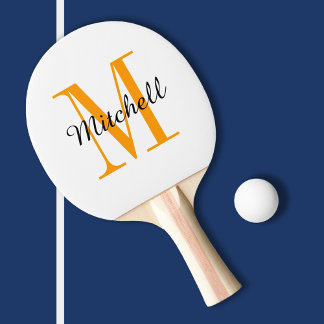 Pala De Ping Pong Monograma naranja y nombre personalizado