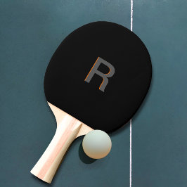 Pala De Ping Pong Monograma negro moderno | Nombre personalizado ini