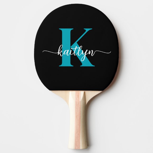 Pala De Ping Pong Monograma Negro Teal (Anverso)